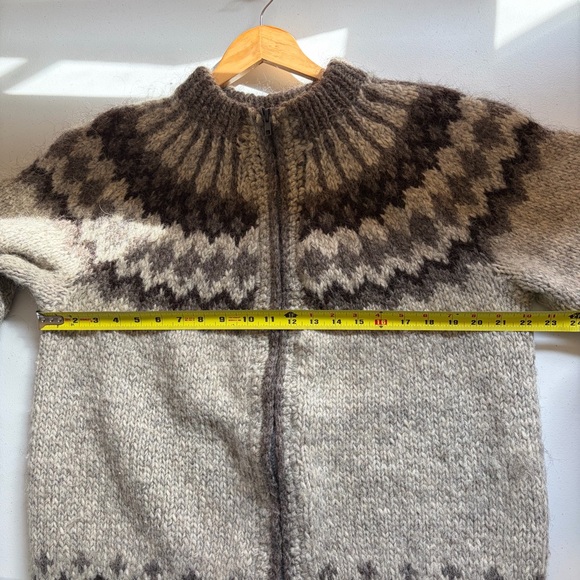Vintage Wool Fair Isle Sweater Nordic Oversized Cardigan Boho Cabin Winter Large - Picture 7 of 10
